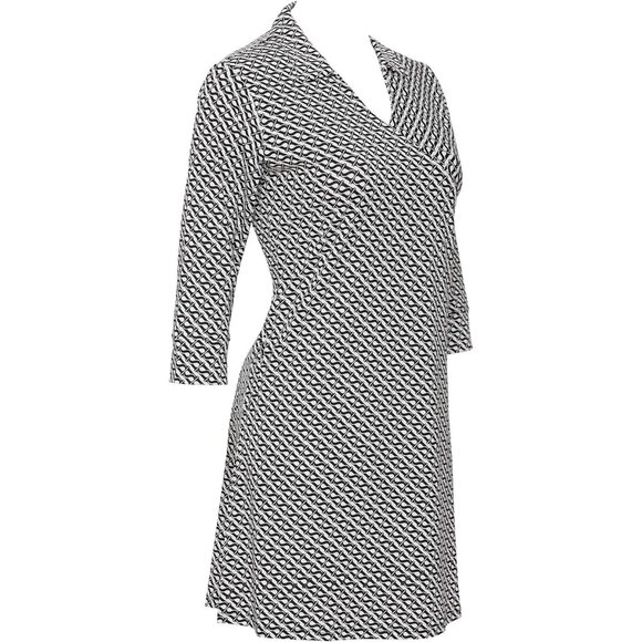 Women's 3/4 Sleeve Logo Print Faux Wrap Dress with Collar, Small - Picture 2 of 4